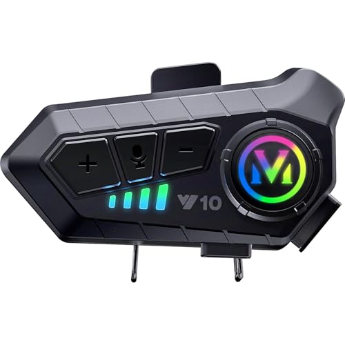 Xmenha Casque Moto Bluetooth Intégré avec Intercom, Headset Main Libre Haut-Parleurs Écouteurs sans Fil, Soutien des Appels Mains Libres