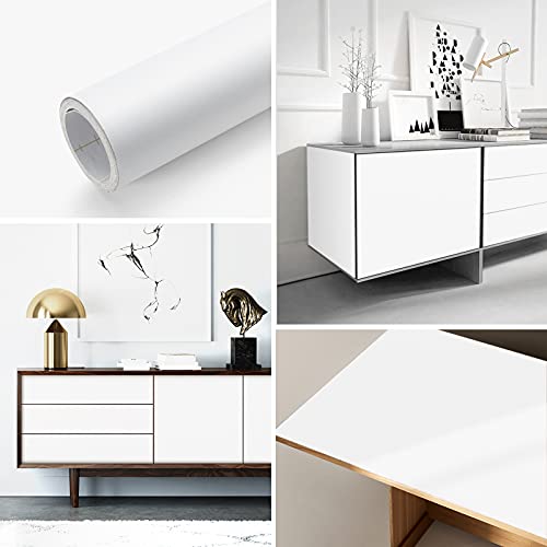 16"X78.7" Matte White Wallpaper White Peel And Stick Wallpaper Self Adhesive Removable Wallpaper Thick Decorative Vinyl Film Waterproof Contact Paper For Walls Countertop Cabinets Furniture #TOP3