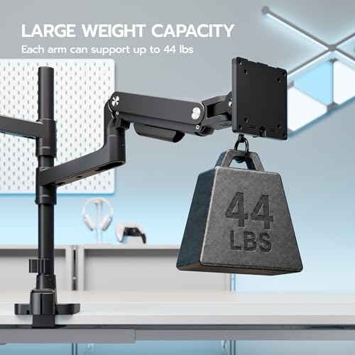 Image of ARES WING Dual Extra Tall Monitor Arm Desk Mount for 17-49 inch Ultrawide Monitors, Heavy Duty Monitor Mount Holds 44 lbs, Full Motion Gas Spring Vertical Monitor Mount, 75 /100 VESA Mount, Black