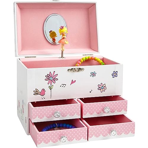 Jewelkeeper - Grande Boîte Musicale à Bijoux, Fille à la Balançoire, avec 4 Tiroirs de Rangement - Mélodie de la Valse des Fleurs
