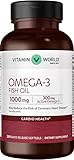Vitamin World Omega-3 Fish Oil 1000 mg. 250 Softgels, EPA DHA, Heart Health, Cardio Support, Rapid-Release, Gluten Free