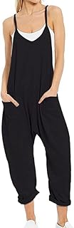 Womens Casual Sleeveless Jumpsuits Spaghetti Strap Harem Leg Romper Pants with Pockets