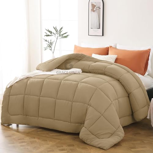 Image of 600 GSM Heavy Winter Comforter King Size 92 inchX106 inch - Luxurious Soft Fluffy Winter Blanket Comforter /Rajai /Duvet King Size - Beige Color
