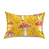 Fundas de almohada con diseño de hongos rojos, color amarillo trufa, fundas de almohada lisas con cierre de sobre, funda de almohada para cabello rizado, tamaño Queen con cierre de sobre, para sala de