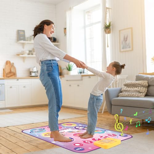 JONRRYIN Tanzmatte Kinder, Tanzmatte Spielzeug für Kinder mit 8 Led-Leuchten, Musikmatte Spielzeug mit 5 Spielmodi 3 Herausforderungsstufen, Tanzmatten Spielzeug für ab 3 4 5 6 7 8 Jahre