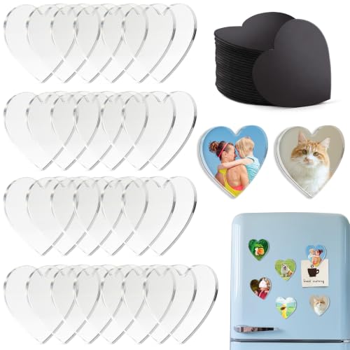 Image of DTLIFEK 25 Pcs DIY Acrylic Fridge Magnet Kit Heart Fridge Magnet Craft Set with Adhesive Backing Make Your Own Magnet Kit for Photo Office Classroom Cabinets Kitchen 2 Inch DTBX- (Heart)