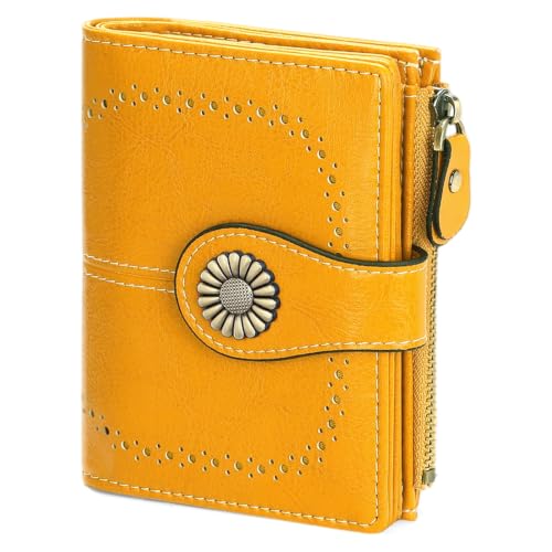 SENDEFN Small Womens Wallet Leather Bifold Card Holder RFID Blocking with Zipper Coin Pocket