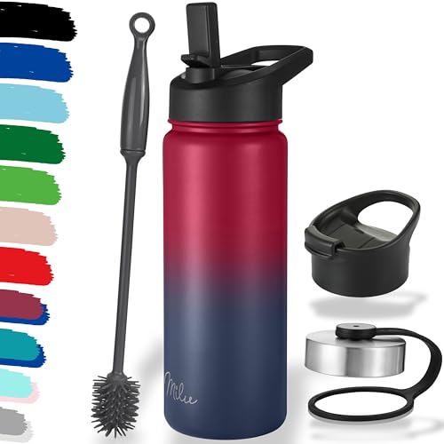 Milu Botella de Agua, 500ml, 750ml, 1000ml (+3 Tapas) - Acero Inoxidable, Libre BPA, Para Bebidas Calientes, Frías y Carbonatadas (Azul Berry, 500ml)