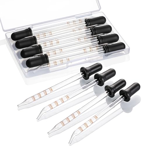 8 Pack, 1 mL Glass Eye Dropper with Measurement - Long Bent & Straight Tip Calibrated Glass Medicine Droppers, Accurate Dose Pipette Dropper for Essential Oil, Feeding, Ear, Eye, Lab, Health, Beauty