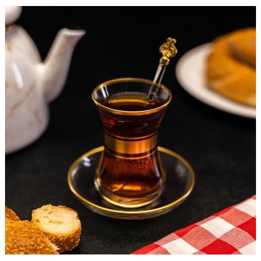 Gold Eleven Tea Cup and Saucer Set (Set of 6), Total 12 Pieces, Handmade Gold Turkish Tea Cup Set, Volume: 135cc (4.5 oz), Home Gift, Special Kitchen Gift