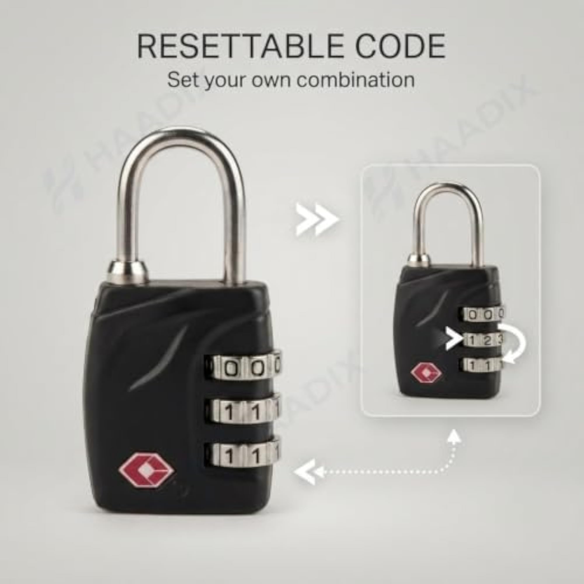 Black TSA Approved 3 Digit Combination Padlock, Travel Security