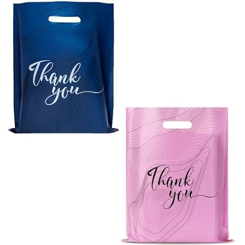 Rainbows & Lilies 100 Thank You Plastic Bags with Handles 2-Set Bundle - 12x15 in Reusable Bulk Merchandise Shopping Bags for Small Business, Retail, Boutique, Gifts, Clothes & Goodie Party Favors Cover