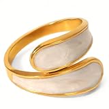 Anillo Mujer Ajustable de Diseño Irregular Blanco, Anillo de Acero Inoxidable Estilo Minimalista y Orgánico, Joyería Moderna Apilable, Regalo Original para Mujer y Niñas