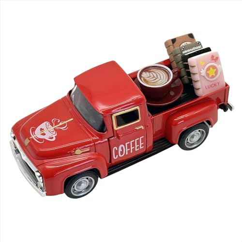 YimiBloss Coffee Bar Decor Vintage Mini Metal Pickup Truck Decor with Book Accessories for Coffee Station Farmhouse Tiered Tray Table Decorations for Home Kitchen Office Cafe