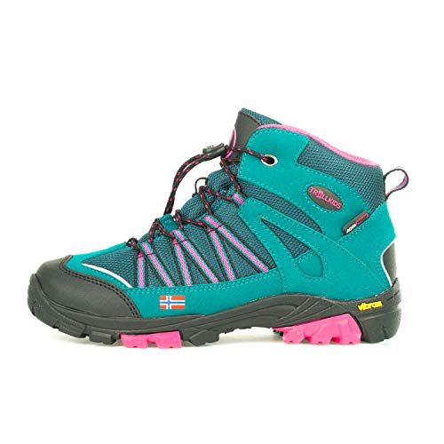 Preisvergleich Produktbild Trollkids Lofoten Wanderschuh Hiker Mid, Smaragdgrün / Rubinrot, Größe 39