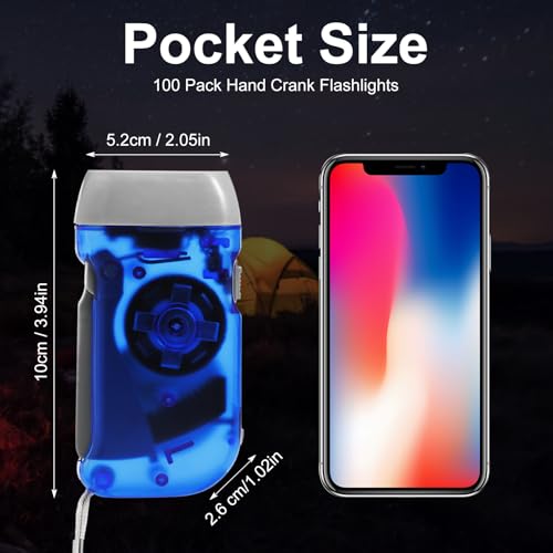 Leelosp 48 Pcs Hand Crank Flashlight No Battery Required Cranked Flashlight Manual Press Flash Light Squeeze Light for Camping Hiking Power Outage Gift (Blue) by Leelosp - Image 2