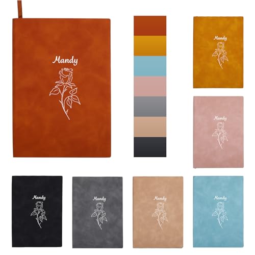 Clouater Custom Name A5 Leather Journal for Women Wife, Personalized Birth Flower Notebook for Birthday Anniversary Wedding Christmas Gifts (Color 1)