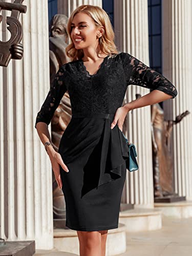 Image of Miusol Women's Retro V Neck Floral Lace Ruffle Style Cocktail Party Dress
