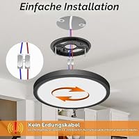 slochi Deckenlampe LED Deckenleuchte Flach, Ø18CM 3Farben 15W Schwarz – Ansicht 6