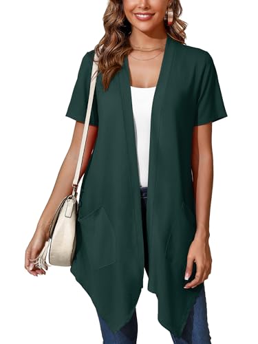 Image of Women's Lightweight Open Front Cardigans Short Sleeve Casual Soft Sheer Cardigan S-2XL with Pockets