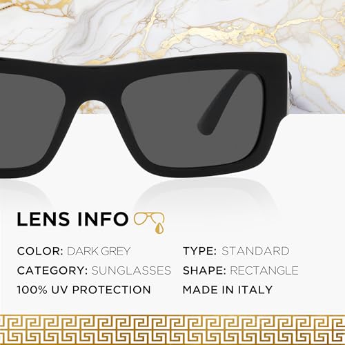 Versace VE4416U 53mm Non-Polarized Rectangle Sunglasses for Men – Black Acetate Frame with Black Temples, 100% UV Protection, Lightweight & Comfortable Sunglasses, eShades Eyewear Kit Included4