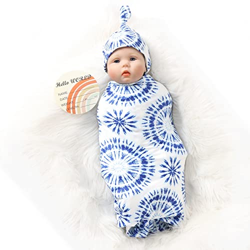 Image of Bayceen Stretchy Swaddle Blanket for Newborns Baby Boy Swaddle and Hat Set Receiving Blanket 35 x 35 inches, Tie Dye Circles Print Swaddle Set (Tie Dye Circles)