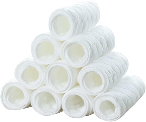 10 pañales de tela lavables y reutilizables de 3 capas para recién nacidos, pañales de algodón súper absorbentes, 12.59 x 4.72 pulgadas, color blanco