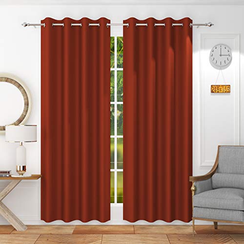 Image of Premium Blackout Solid Curtain for Home 100% Opaque Curtains for Door 7 Feet,Pack of 3,Rust