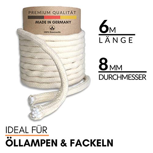 Naturlie 6 Meter Ersatzdocht für Öllampe, Gartenfackel Bambusfackel Premium Docht