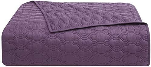 Miniatura 5 de BOURINA Juego de edredón bordado de 3 piezas de microfibra ligera, tamaño Queen de 90 x 92 pulgadas, color morado.