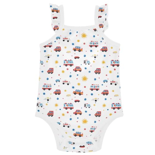 6M Baby Girl Ruffle Bodysuit Minimalist Cartoon City Vehicles Cars Pattern