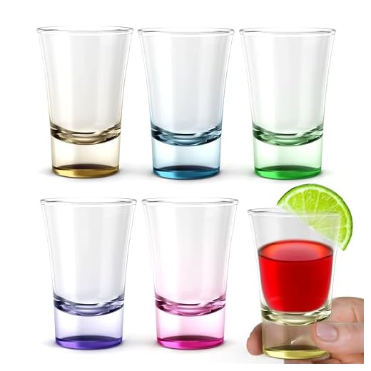 volila Bunte Shotgläser - 6 x 5 cl Kleine Schnapsgläser Set mit schwerem Boden - Ideale Tequila Gläser, Vodka Gläser, Pinnchen, Stamperlgläser für Schnaps, Jägermeister, Korn