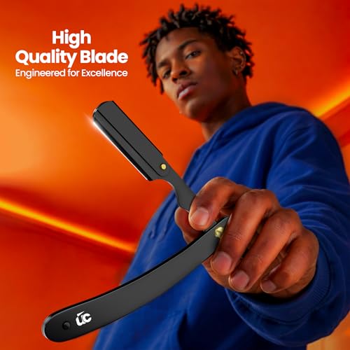 Image of Utopia Care Professional Straight Razor for Men, Barber Straight Edge Razor Safety with 100 Pack Blades, Black