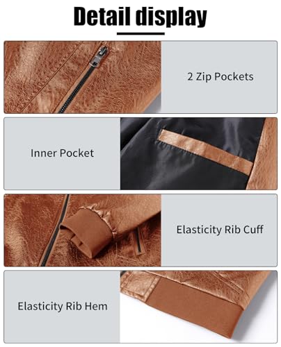 Image of PEGENO Men's Stand Collar Leather Jacket Lightweight Faux Leather Motorcycle Jacket