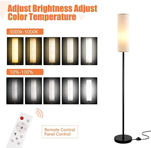 ANMINY LED Dimmable Floor Lamps with RGB Bulbs and Remote Control for Living Room Modern Lamp Color Changing 67 Tall Led Floor Standing Reading Lamps with Linen Lampshade