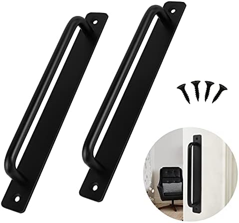 2 PCS Door Pull Handle Barn Door Handle Heavy Duty Pull Push Door Handles Durable Aluminium Alloy Sliding Door Handles with Screws for Door Cupboard Barn Kitchen Furniture (Black)