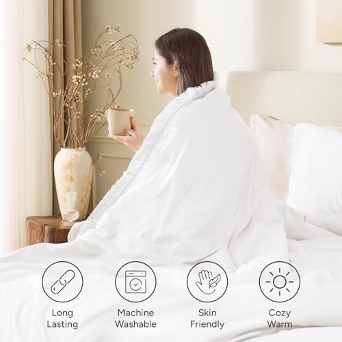 Image of Andency White Comforter Set Full, 3 Pieces Boho Lightweight Bedding Comforters & Sets, All Season Soft Fluffy Tassel Bed Set (79x90In Comforter & 2 Pillowcases)
