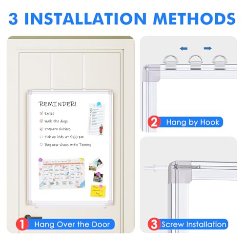 maxtek Tableau Blanc Effacable avec Patere Porte 75 × 50 cm, Magnétique Whiteboard Mural Sans Percage, Tableau Cadre en Aluminium avec 4 Marqueurs, 6 Aimants, 1 Effaceur pour Maison, Cellier, Bureau – vue 5