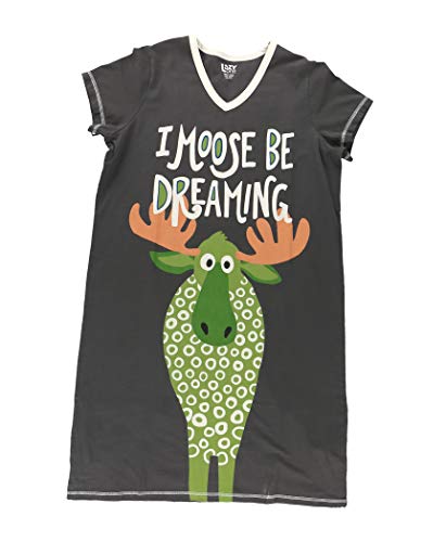 Lazy One V-Neck Nightshirts for Women, Animal Designs (I Moose Be Dreaming, S/M)