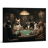 Funny Gambling Pets Wall Art Vintage Dogs Playing Poker Canvas Print Poster Whimsical Animal Wall Decor for Home Bar Man Cave 8x10 Inch Framed