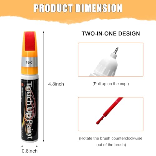 MTRPS Touch Up Paint Pen for Cars, 2 in 1 Quick Drying Touch Up Pen Lasting Auto Scratch Remover, 0.4 Fl Oz Color Accurate Paint Pens Quick & Easy Solution to Repair Scratches (Red)