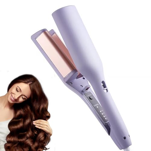 Lotvic Hair Waver, 32mm Mermaid Hair Wavers for Short/Medium/Long, V-Shaped Curler with 4 Temperature Control, Fast Heating French Wave Curling Iron for Styling (Purple)