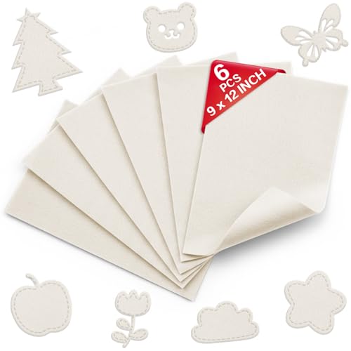 Ivory Felt Sheets for Crafts – 9x12 Inch, 1.6mm Thick, 6 Pack Premium Soft Felt Fabric for Sewing, Kids Crafts, DIY Projects, Embroidery, School & Home Art Supplies