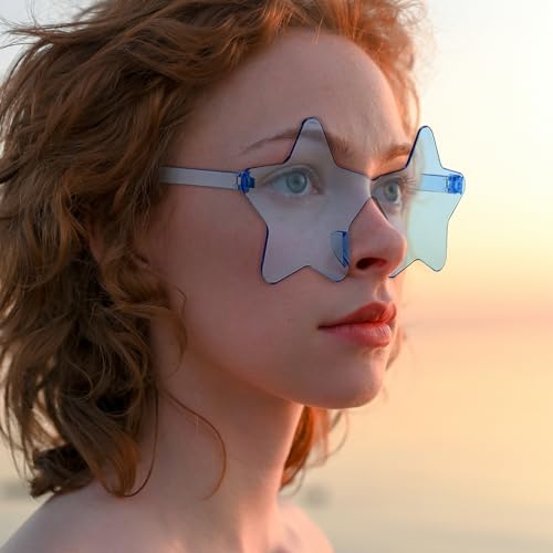 SUNOVELTIES 16/48 Star Rimless Sunglasses Irregular One Piece Colored Party Glasses Transparent Fun sunglasses for Teen Adult3