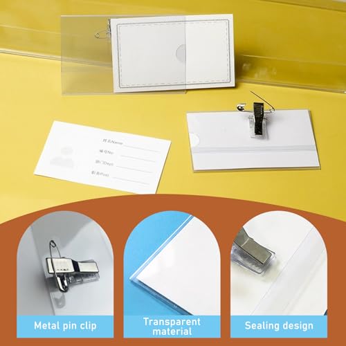 Kunststoff Namensschild Ausweishalter, 50 Stück Namensschilder mit Clip und Anstecknadel für Kleidung, Namensschilder zum Anstecken für Schule Unternehmen Konferenzen Business