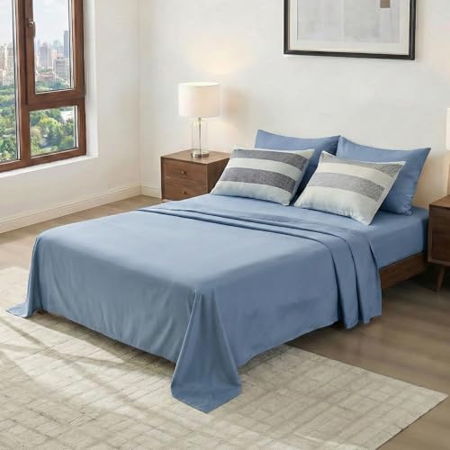 Regency Heights King Size Modern Striped Comforter Set, Lightiweight Soft Microfiber Bedding Sets for All Season 7 Pieces Bed in A Bag Set with Comforter, Sheets, Pillowcases & Shams, Navy Blue — view 4