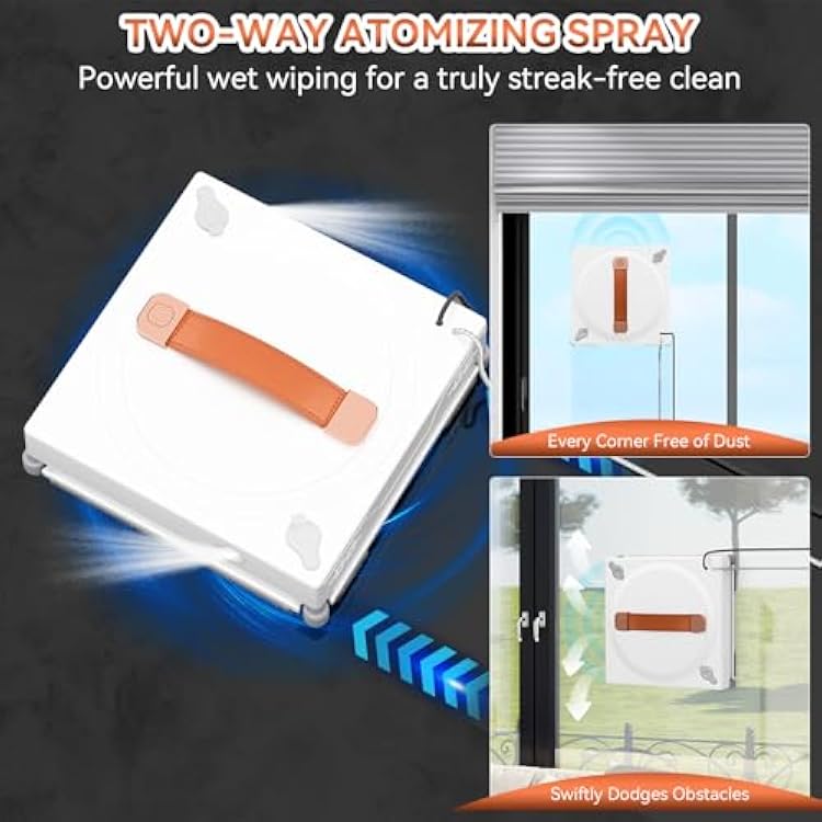 MIXILIN Window Cleaning Robot, 3000Pa Auto Windw Cleaner Robot with Intelligent Path Planning & Edge Detection, Anti-Drop Prtection, Dual Spray, Cleaner Tool for Tiles Railing Glass
