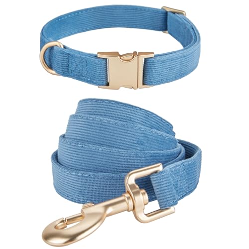 YUDOTE Set di Collare e Guinzaglio per Cani di Taglia Media, Morbido Collare e Guinzaglio in Corduroy Non Irritante, Combinazione Abbinata per Passeggiate Quotidiane, Blu