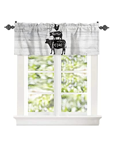 Farm Animals Rod Pocket Window Valances Rural Cow Pig Chicken Short Curtain Valance Kitchen Printed Drapes For Bedroom Bathroom Living Room Windows Decor Vintage Wooden Board #TOP4