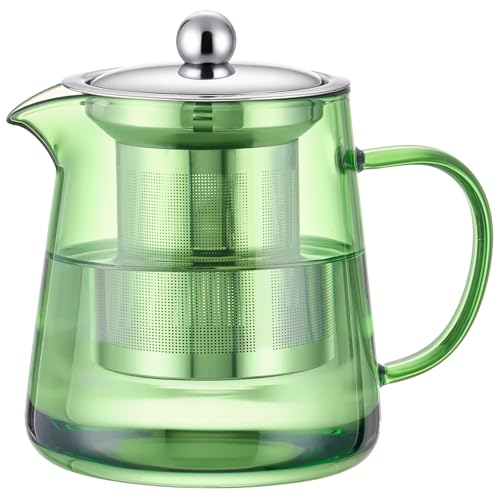 PARACITY Glass Teapot Stovetop 550ml/18.6oz, Borosilicate Clear Tea Kettle with Removable 18/8 Stainless Steel Infuser, Teapot Blooming and Loose Leaf Tea Maker Tea Brewer for Camping